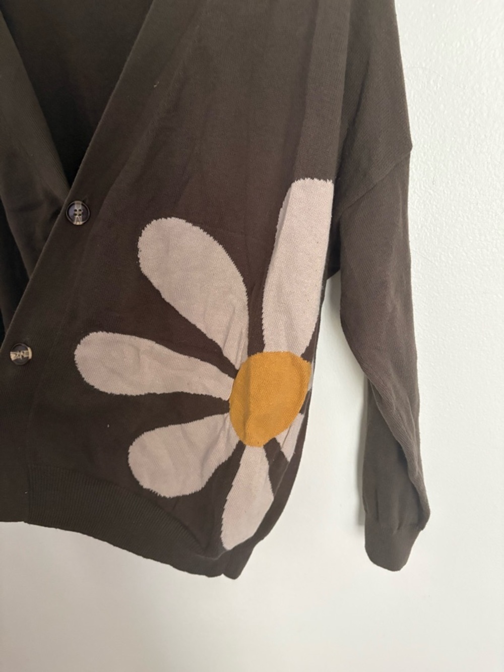 Natural Life Boho Daisy Floral Olive Green Cardigan Sweater Button Front Chic CC - Picture 2 of 4